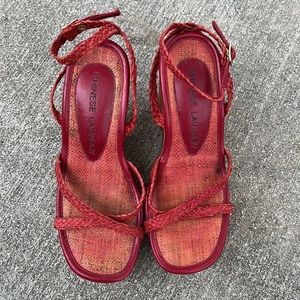 Chinese Laundry Aura Red Wood Wedges with Red Ankle Strap Women’s Size 7 M